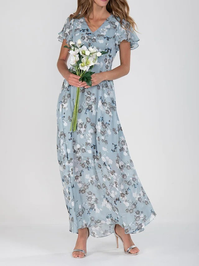 Flowers Print Short Sleeve Summer Fashion Dress - Swefashionstore