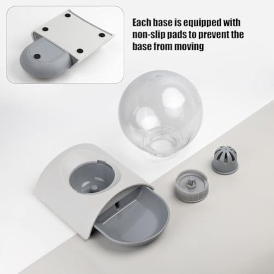 Pet Water Dispenser 2.8L Automatic Gravity Feeder for Cats, Dogs & Rabbits - Detachable Water Dish with Spherical Bubble Waterer