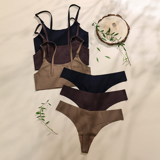 Women Seamless Bra Set Thong Low Waist Panties Wire Free Bra Female Underwear Set - Swefashionstore