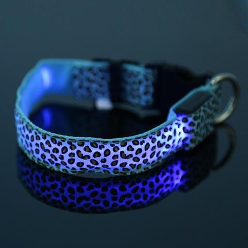 LED-Hundehalsband, Sicherheits-Halsband aus Nylon mit verstellbarem Leopardenmuster