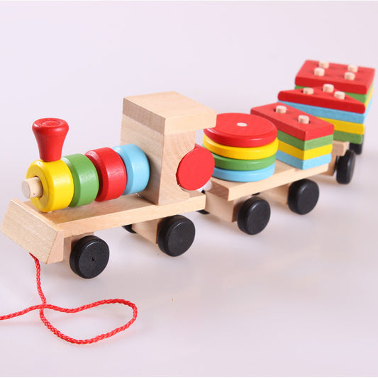 WOODEN Train Three-section TRACTOR Puzzle Educational Toys