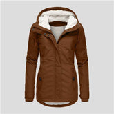Winter Hooded Jacket for Women - Solid Color Fleece Zip-up with Pockets
