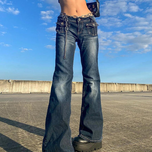 Lässige Street Fashion Low-Waist Straight Slim Jeans