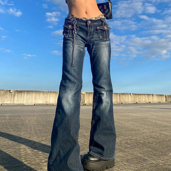Street Fashion Casual Low-Waist Straight Slim Jeans - Swefashionstore