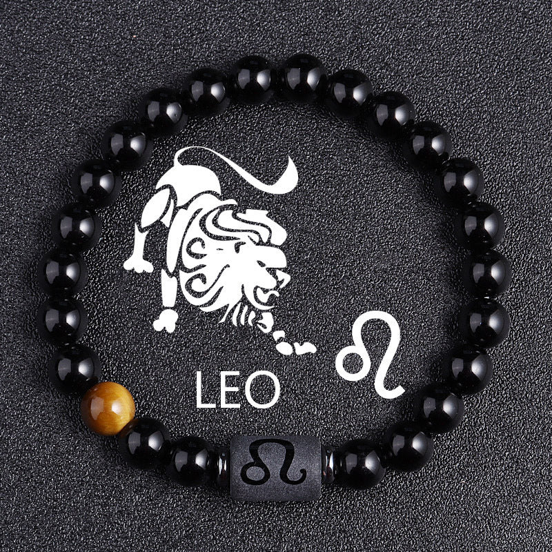 Armband aus schwarzem Glas mit Tigerauge der zwölf Sternbilder