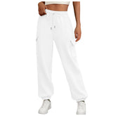 Casual Side Pocket Elastic Waist Solid Color Straight-leg Pants - Swefashionstore
