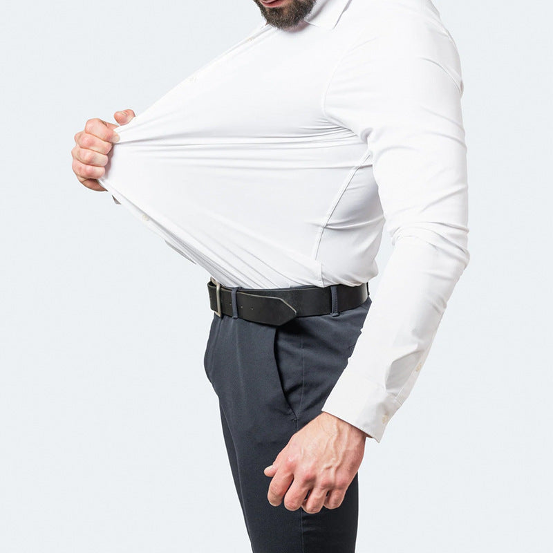 Solid Long Sleeve Shirt Fashion Slim Lapel Button Office Business Shirt Men&