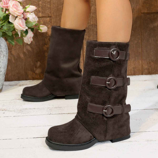 Vintage Suede Pantyhose Boots with Buckle Detail