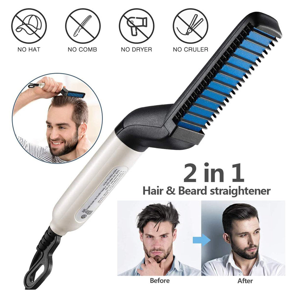 Electric Hair Straightener Brush, Men Quick Beard Straightener Style Comb 