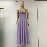 New Design V-neck Suspender Summer Fashion A-Line Long Dresses - Swefashionstore