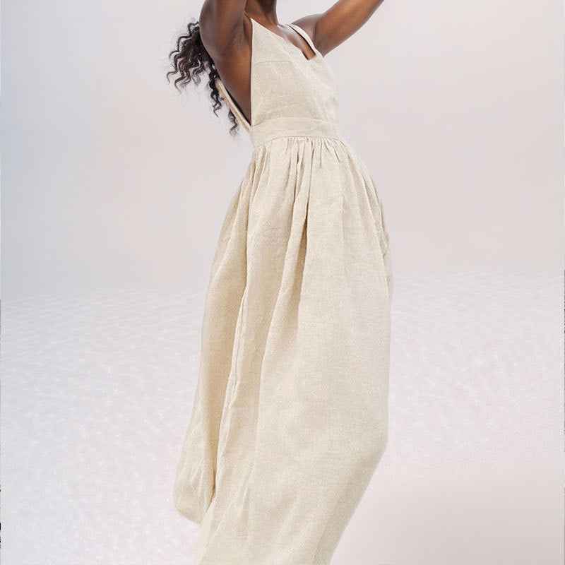 Summer V-neck Dress - High Waist Long Dress for Effortless Style - Swefashionstore