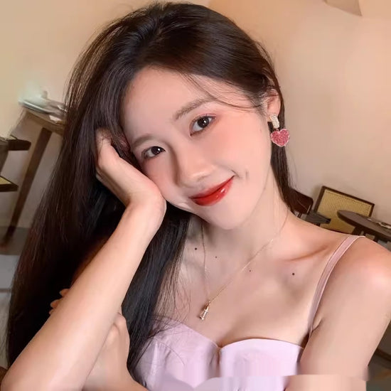 Love Is Full Of Peach Heart Earrings Temperament And High Sense - Swefashionstore