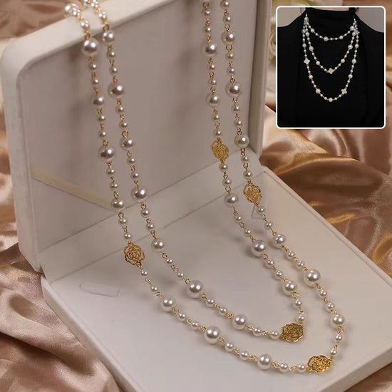 Retro Multi-layer Pearls Necklace Fashion Long Sweater Chain Versatile Accessories For Women - Swefashionstore