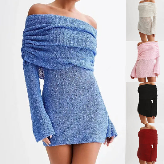 New Summer Knitted Dress Elegant Stylish Mini Neck Dress