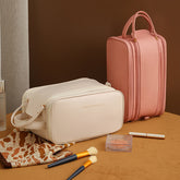Three-layer Double Zipper U-shaped Design Cosmetic Bag Fashion High Capacity Make Up Bags Portable Pu Leather Storage Bag For Skin Care Products - Swefashionstore