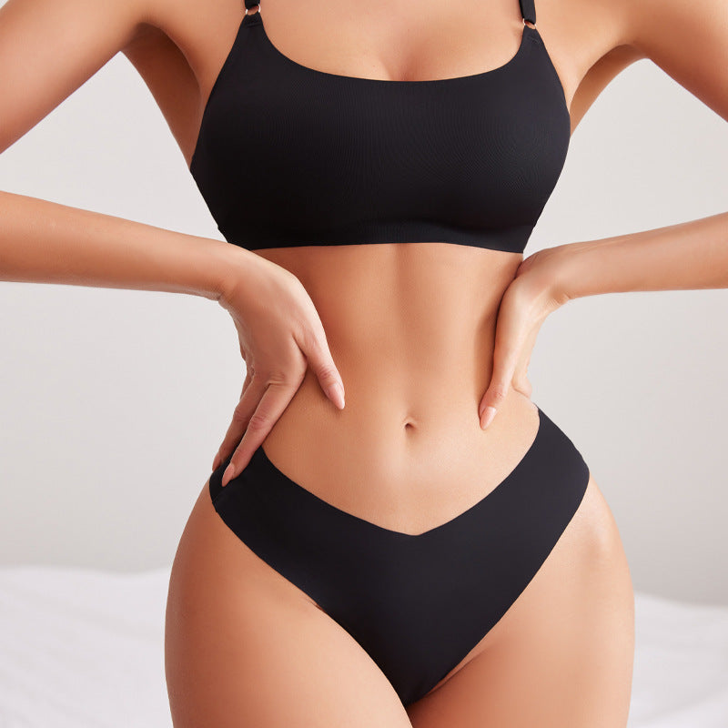 Women Seamless Bra Set Thong Low Waist Panties Wire Free Bra Female Underwear Set - Swefashionstore
