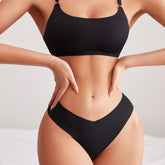 Women Seamless Bra Set Thong Low Waist Panties Wire Free Bra Female Underwear Set - Swefashionstore
