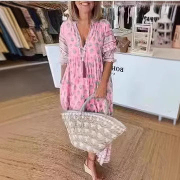 Summer Bohemian Print Lantern-Sleeved Dress Clothing For Women - Swefashionstore
