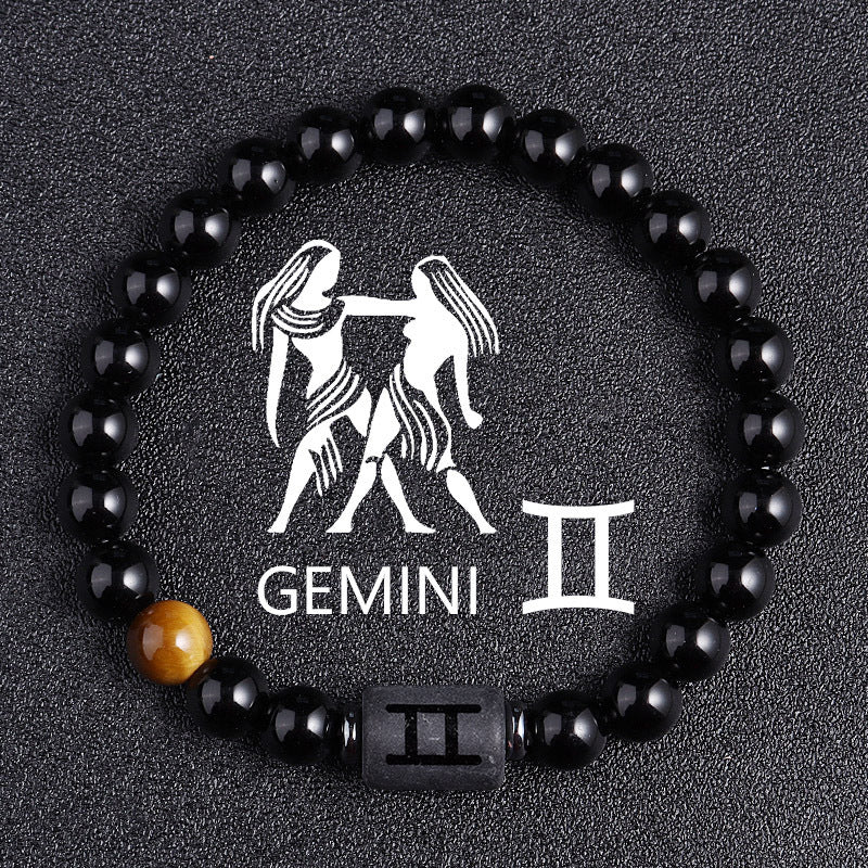 Armband aus schwarzem Glas mit Tigerauge der zwölf Sternbilder