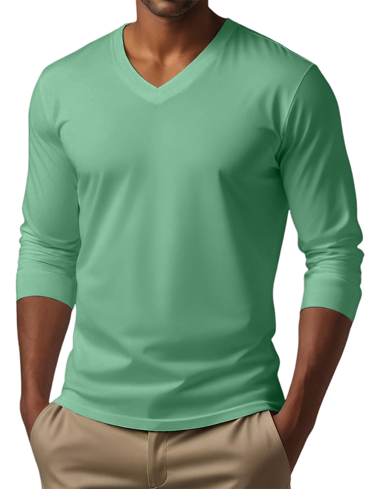 Men's versatile long sleeve pullover in green, featuring polyester fabric.