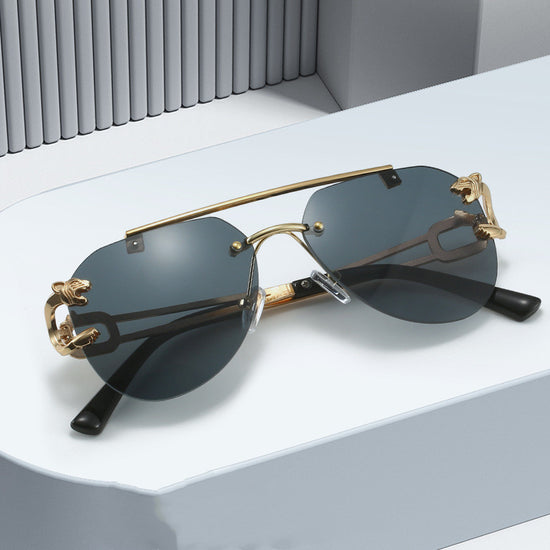 Rimless Leopard Head Sunglasses Women Men&