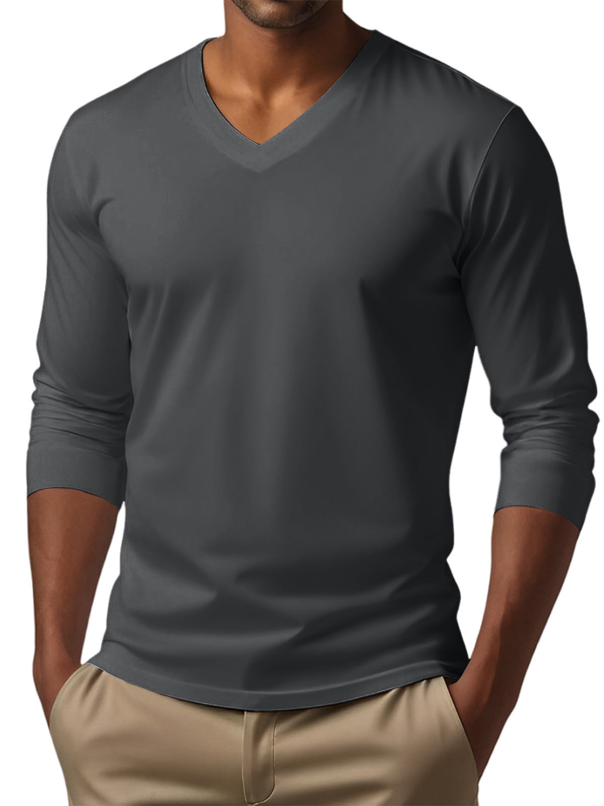 Men's versatile long sleeve pullover in dark gray, made from polyester, suitable for casual scenarios.