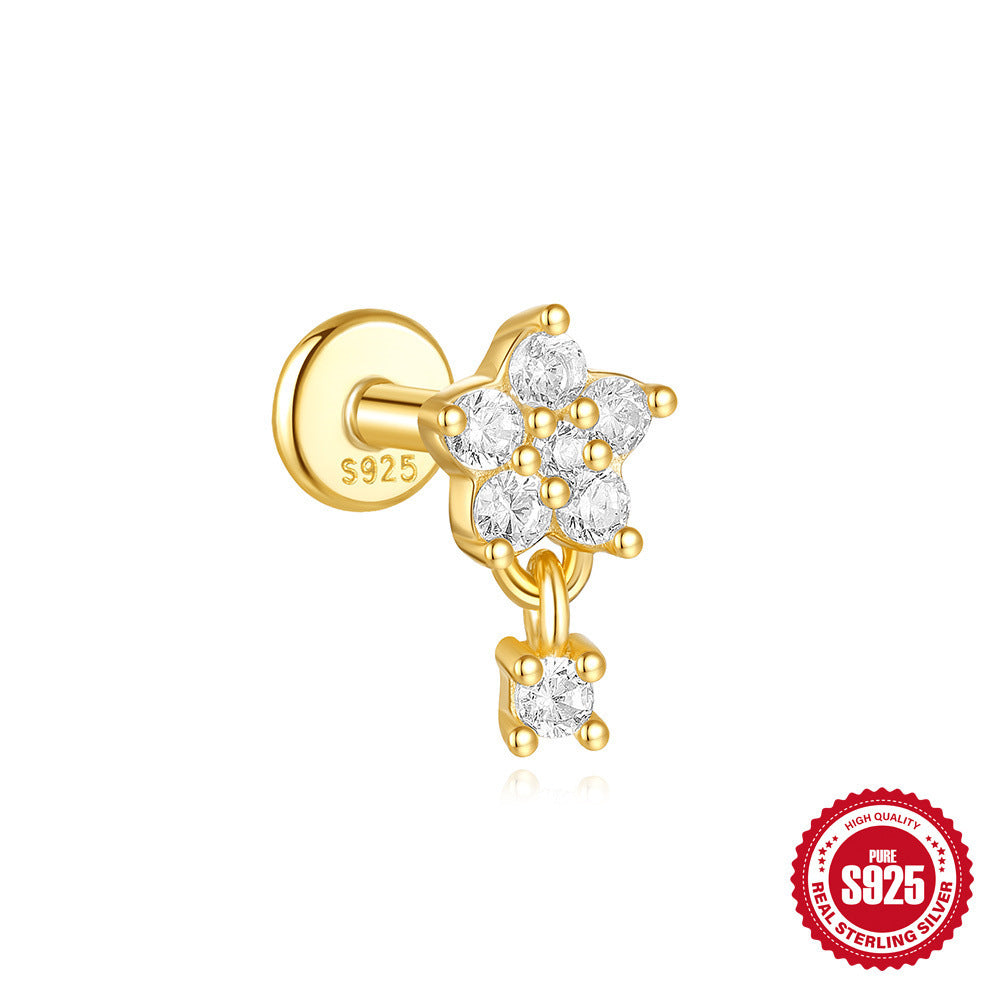 S925 Sterling Silver Moon Diamond Embedded Star Ear Rings - Swefashionstore