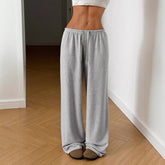 Trousers Elastic Waistband Lace-up Wide-leg Casual Pants - Swefashionstore