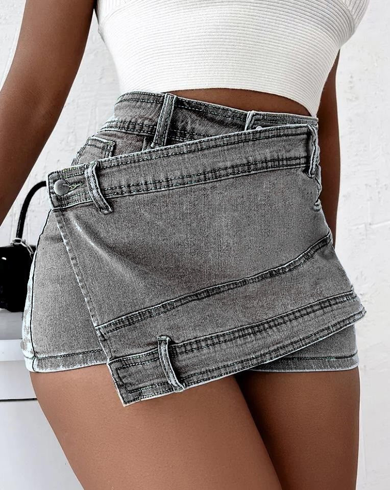 Y2K STREET Vintage DENIM A-Line Skinny MINI Skorts Skirt - Swefashionstore