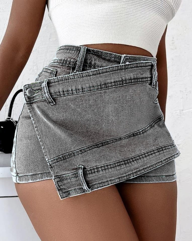 Y2K STREET Vintage DENIM A-Line Skinny MINI Skorts Skirt - Swefashionstore