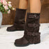 Vintage Suede Pantyhose Boots with Buckle Detail