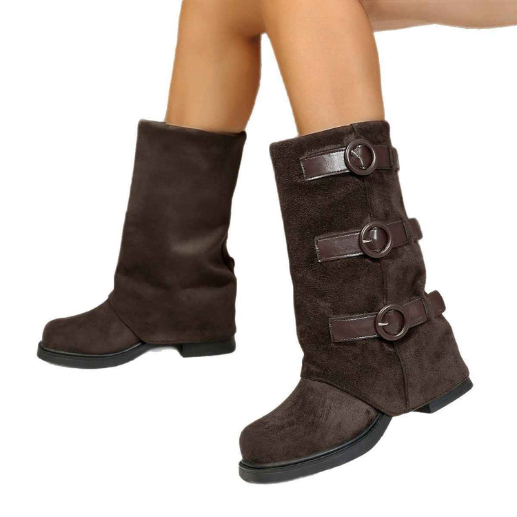 Vintage Suede Pantyhose Boots with Buckle Detail