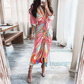 NEW European Print Long-Sleeved LACE-UP Single-Breasted SHIRT Dress - Swefashionstore