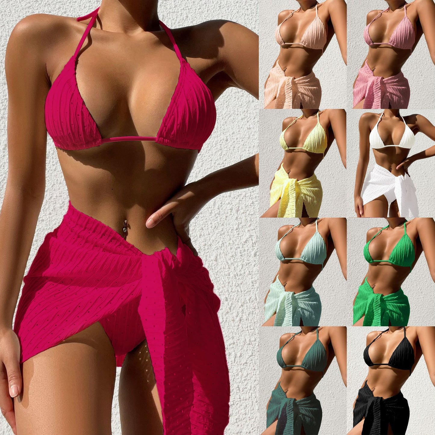 3pcs Halter Neck Swimsuit Set Beach