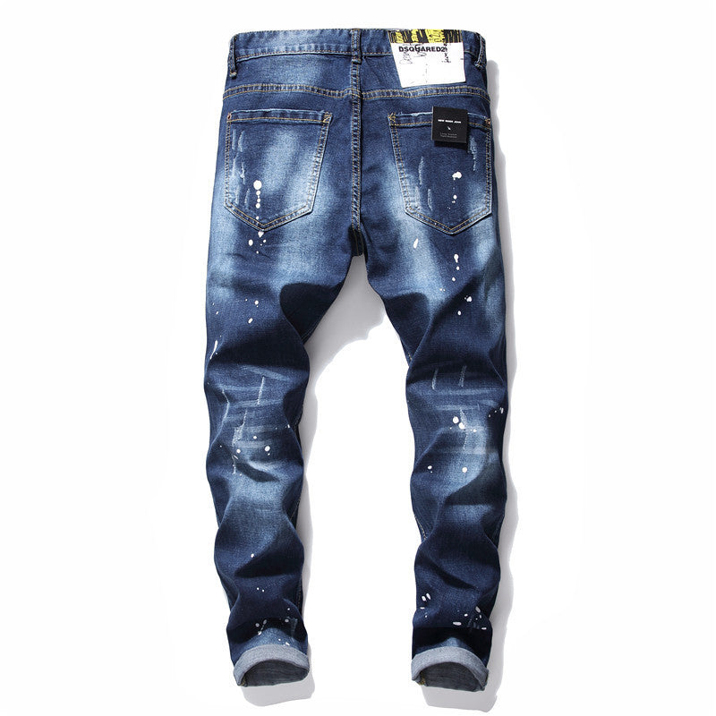 DENIM jeans famous D2 zipper blue hole Pencil Pants