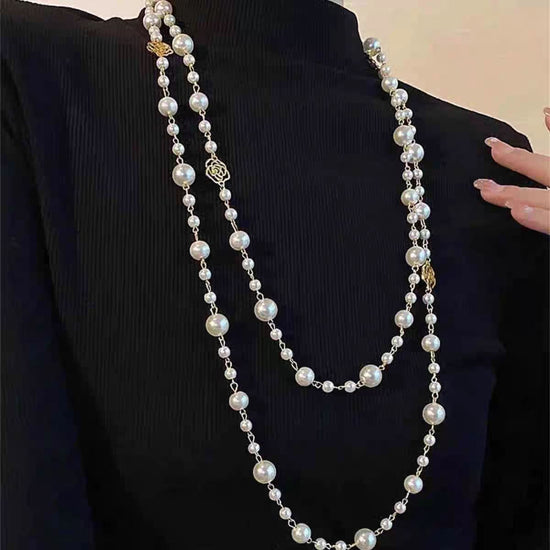 Retro Multi-layer Pearls Necklace Fashion Long Sweater Chain Versatile Accessories For Women - Swefashionstore