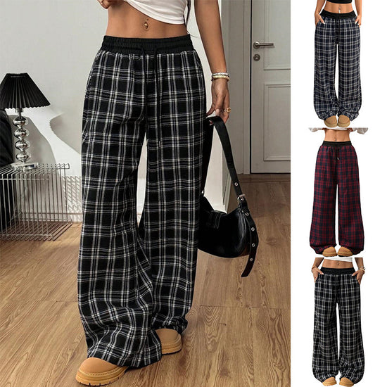 Retro Plaid Loose Casual Pants Fashion Sports Straight Pants - Swefashionstore