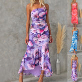 Flowers Print One-shoulder Dress Womens Clothing - Swefashionstore