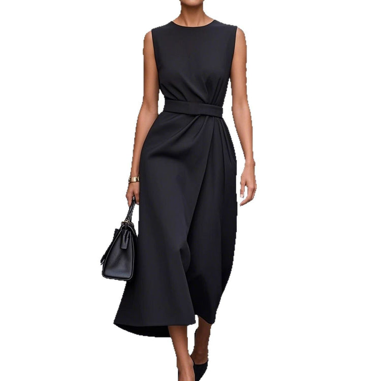 Summer Irregular Sleeveless Dress With Belt Fashion Temperament Slim Back Zipper Dresses For Women Clothing - Swefashionstore