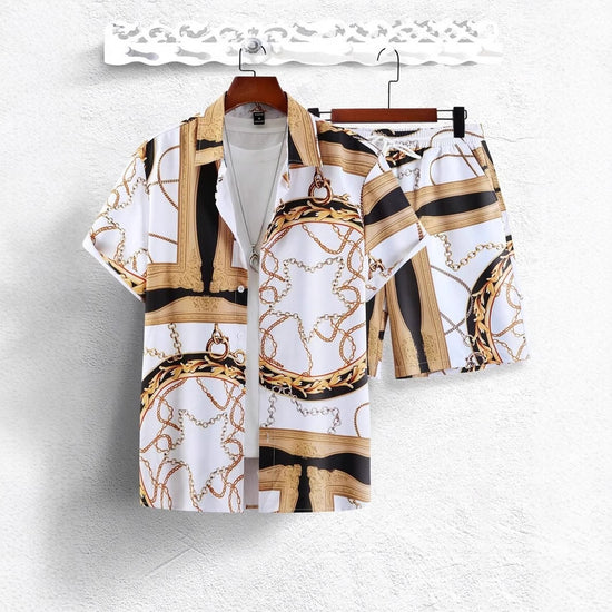 GOLD FASHION Chain 3D Digital Printing Shirt Shorts Suit - Swefashionstore