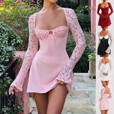 Y2K  Lace Long Sleeve Dress Fashion Sexy Corset Backless Lace Up Short Dresses Womens Clothing - Swefashionstore