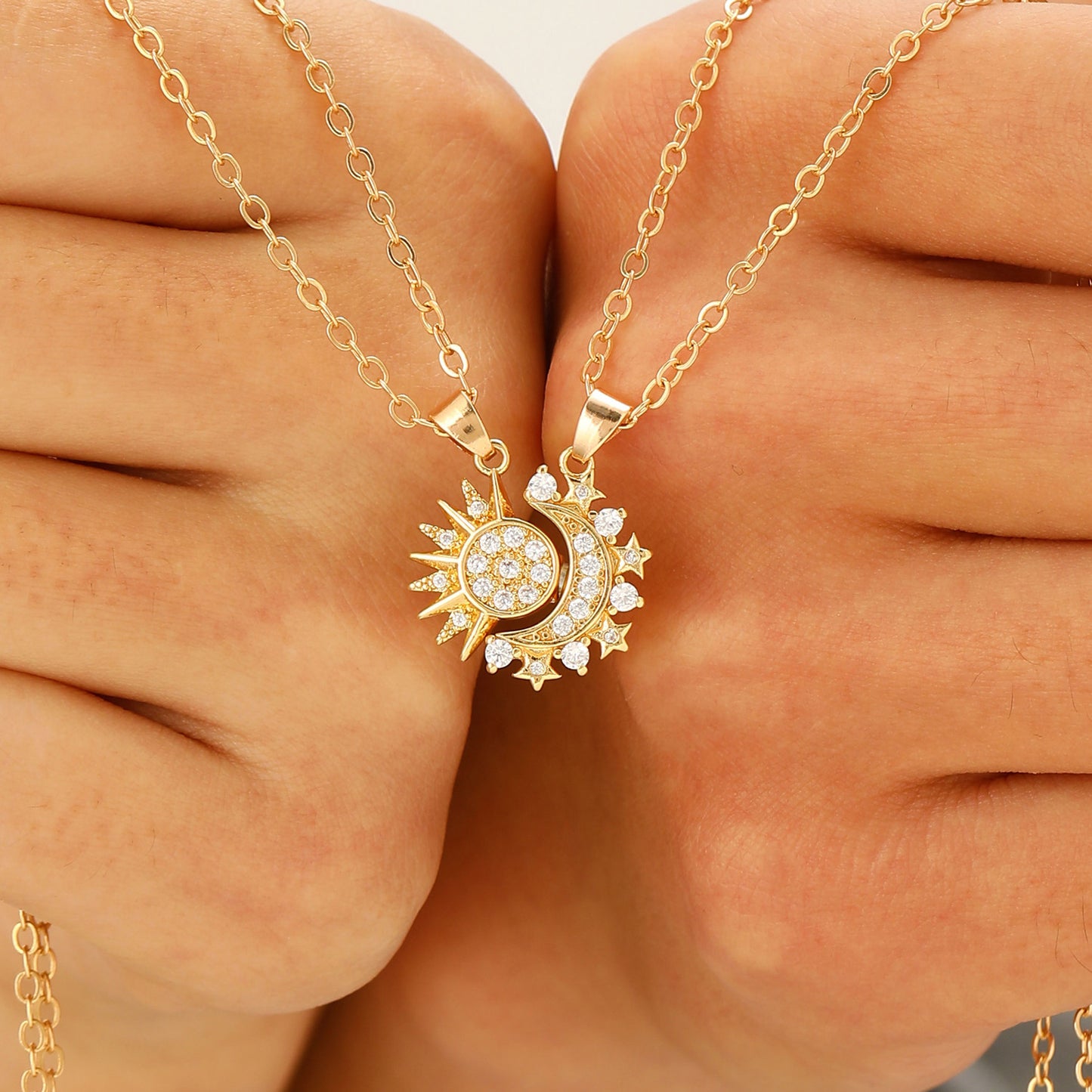 2pcs Necklace Sun And Moon Magnetic Pendant