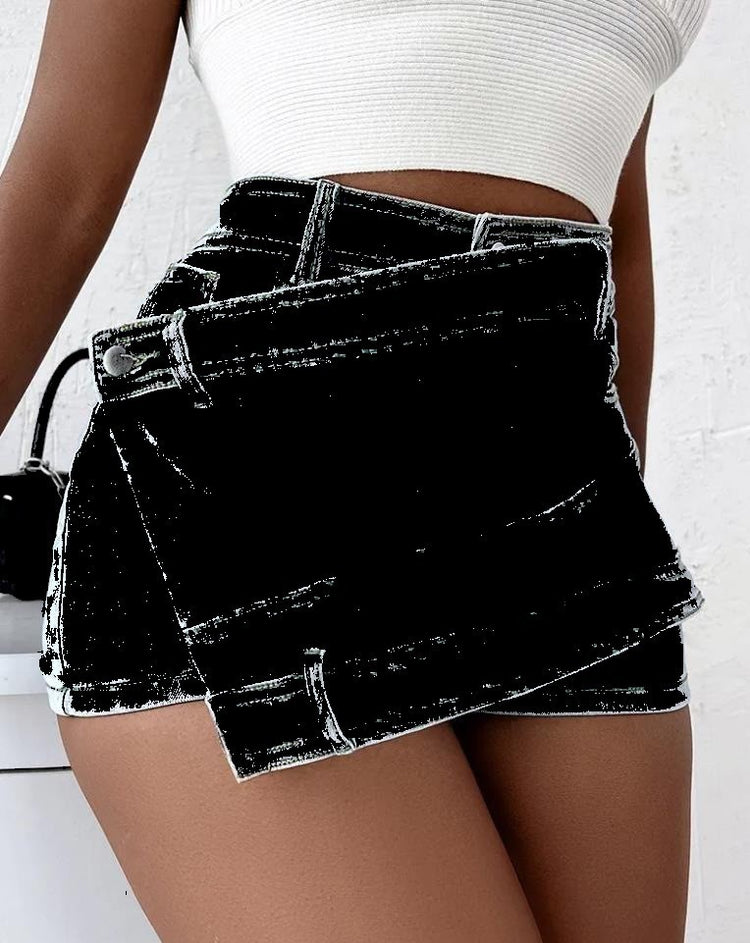 Y2K STREET Vintage DENIM A-Line Skinny MINI Skorts Skirt - Swefashionstore