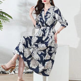 NEW Waist-controlled Lace-up 34 Sleeve V-neck Printed Skirt - Swefashionstore