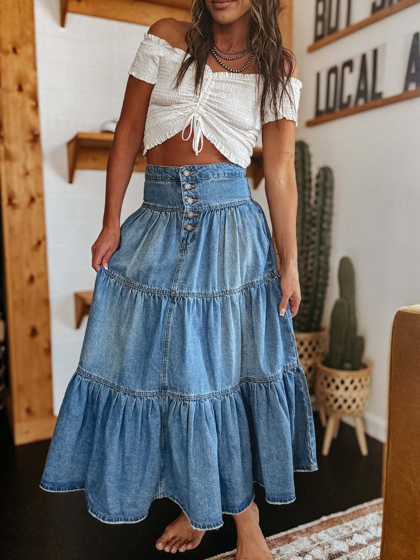 SUMMER FASHION Bohemian A- Line Layered Cake Denim Skirt