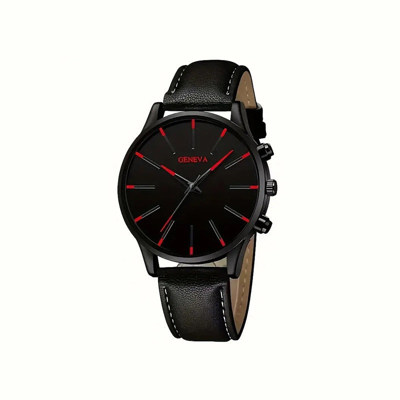 Waterproof senior electronic quartz watch with black dial and strap.