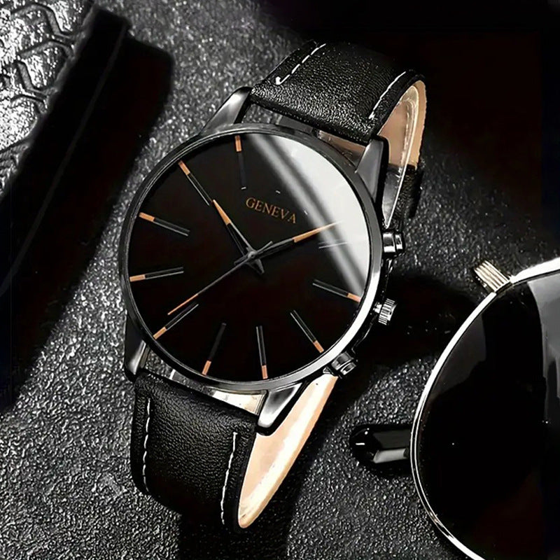 Waterproof Senior Electronic Quartz Watch with black dial and stainless steel case.