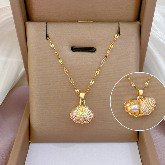 Shell Pearl Necklace With Rhinestones Female Zircon - Swefashionstore
