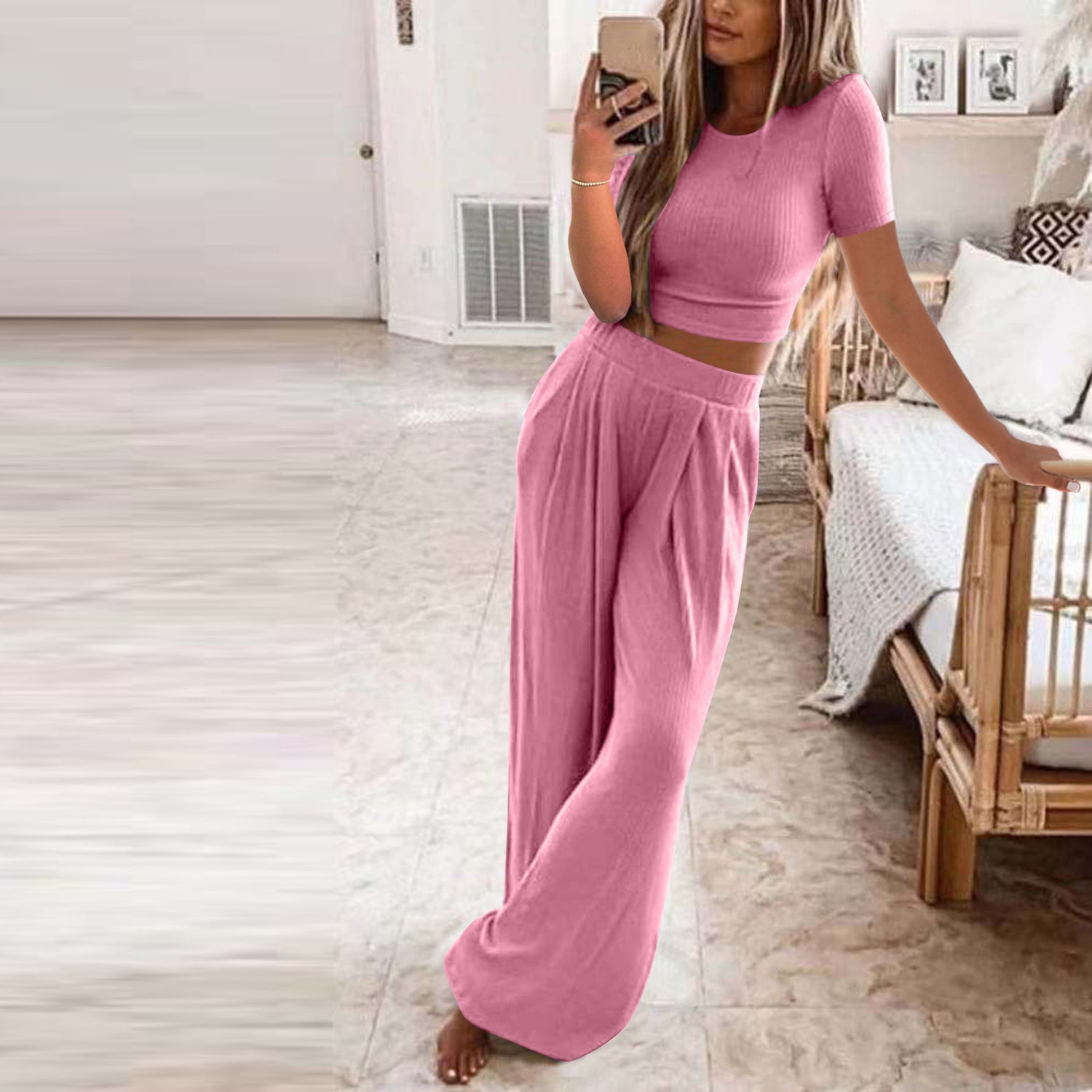 Solid CASUAL Home Two-piece SUIT For Women - Swefashionstore