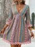 Bohemian Style V-neck Printed Casual Loose Dress - Swefashionstore